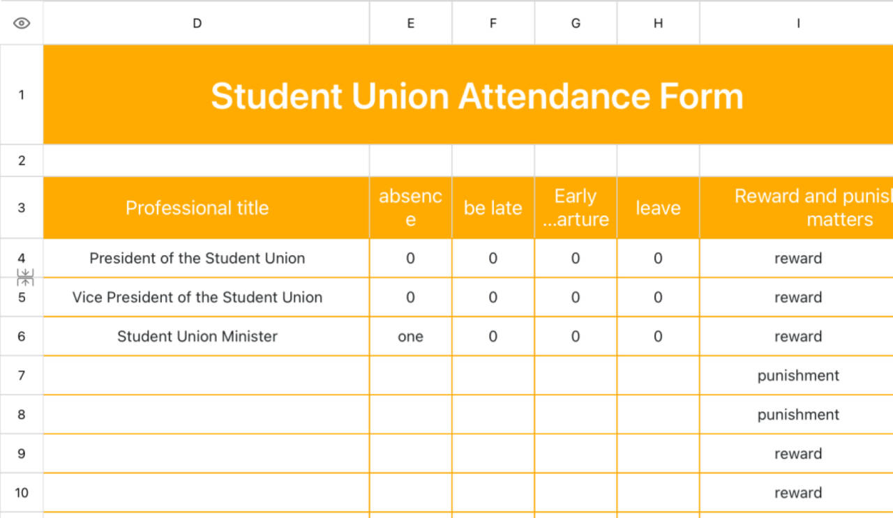 Student Union Attendance Sheet 1